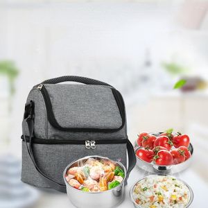 Bolsas de almacenamiento Bolsa térmica portátil de gran capacidad para el almuerzo Organizador de doble capa Picnic al aire libre engrosado reutilizable