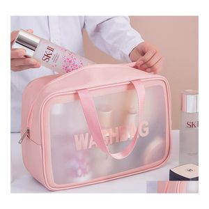 Sacs de rangement Portable Grande capacité Voyage Sac de lavage transparent PU Gommage imperméable Cosmétique Drop Livraison Maison Jardin Housekee Org Otxza