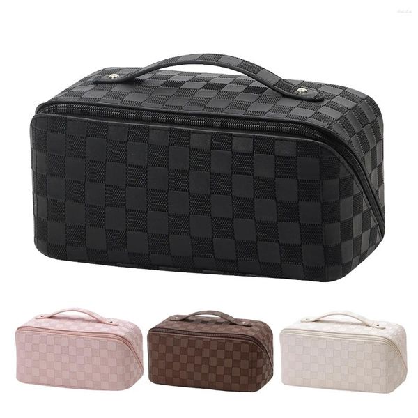 Sacs de rangement Portable Luxury PU Cosmetic Sac pour femmes Organisateur Makeup Makeup Travel grande capacité Femme Square Cosmet Case Pouche