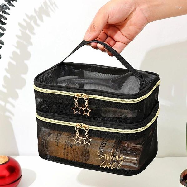 Bolsas de almacenamiento Bolsa de maquillaje portátil para viajes Papelería Organizador Aseo Maquillaje Organzier Kit Bolso transpirable