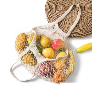 Sacs de rangement Portable Net Sac Shop Mesh pour Fruits Légumes Lavable Eco-Friendly Sac à main Coton Pliable Drop Livraison Maison Jardin Ho Otnmy