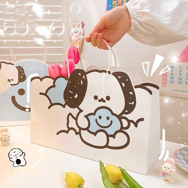 Bolsas de almacenamiento Papel portátil Kawaii Perros de dibujos animados Embalaje de regalo para Acción de Gracias Boda Invitados de cumpleaños Navidad Bolsa de regalo de Navidad