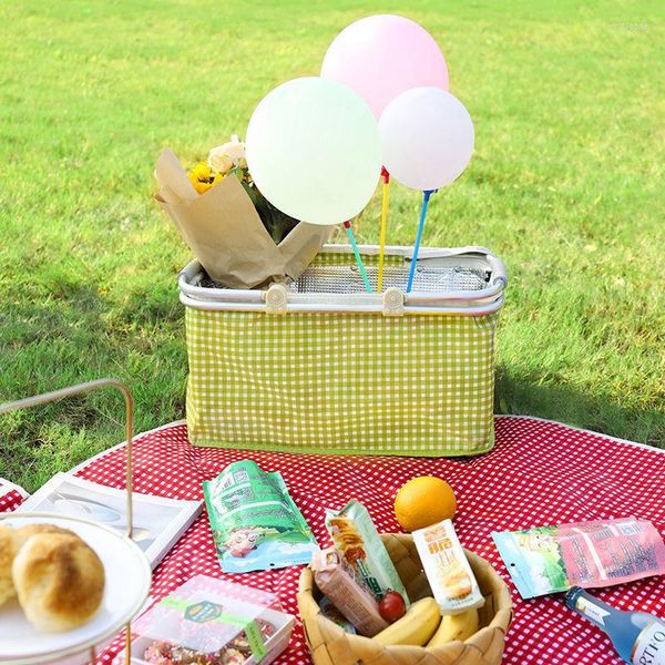 Bolsas de almacenamiento Cesta de picnic portátil Plegable con aislamiento Ins Compras al aire libre Bolsa de aislamiento de comida rápida 600D