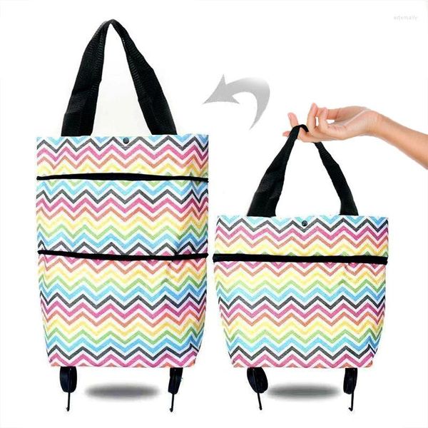 Sacs de rangement Sac de panier portable Sac pliable Paquet d'épicerie à domicile Express Petite traction avec roues Remorque légère