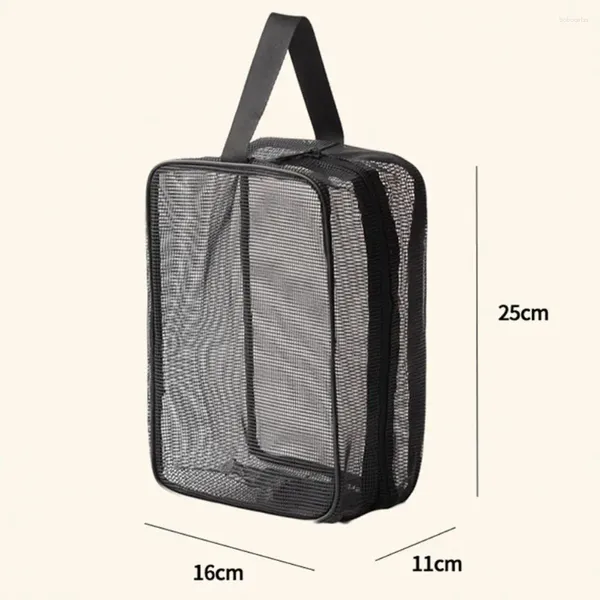 Sacs de rangement Sac de douche portable Organisateur de toilette à séchage rapide avec capacité pour gymnase Camping Mesh Grand cosmétique