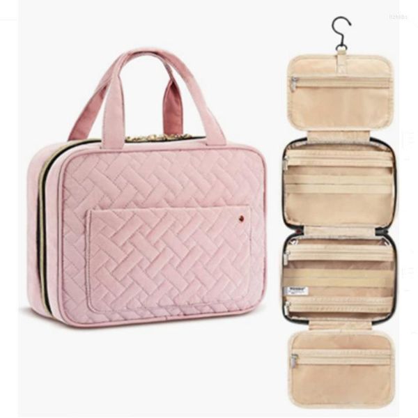 Bolsas de almacenamiento Estuche de cosméticos de viaje portátil Gran capacidad Maquillaje de mujer con gancho Neceser impermeable Bolsa de lavado de baño colgante