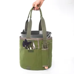 Sacs de rangement Portable étanche vert seau outils de jardin sac avec 2 poches toile organisateur pour hommes ou femmes