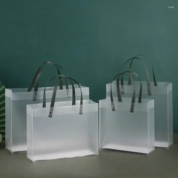 Sacs de rangement PP semi-transparent sac à main carré gâteau en plastique givré avec cadeau à la main sac portable emballage de bouquet de vacances durable