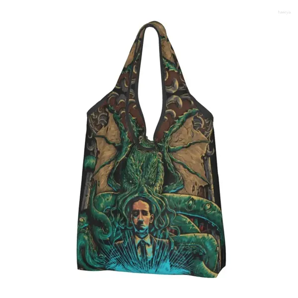 Sacs de rangement Call Imprimé de Cthulhu Tote Sac à provisions Portable Shopper Lovecraft T-shirt Horror Fiction Film Fan à main sac à main