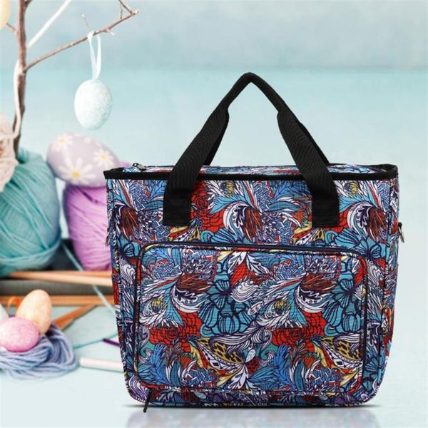 Sacs de rangement impression fil sac fourre-tout à tricoter grande capacité 600d Oxford tissu Crochet aiguilles fourre-tout organisateur pour Home283u