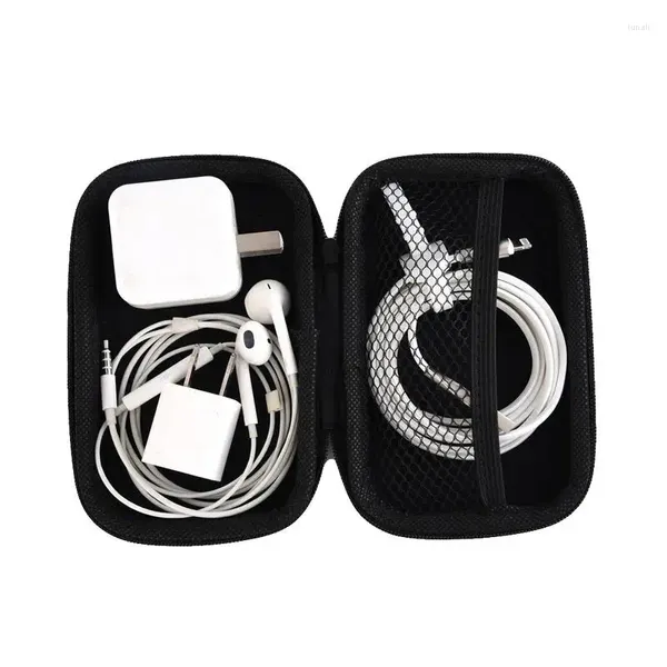 Sacs de rangement Pu Bluetooth Headset Headphone Sac Mini Zipper Case Data Cable Chargeur Boîte de transport d'organisateur de voyage portable Portable Rack
