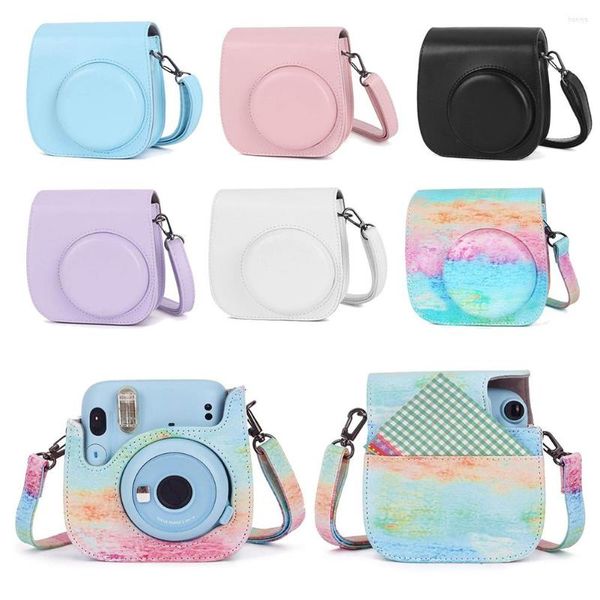 Bolsas de almacenamiento PU Bolsa de cuero cubierta de caja de protección con correa de hombro ajustable para Instax Mini 11 Accesorios de cámara de película instantánea