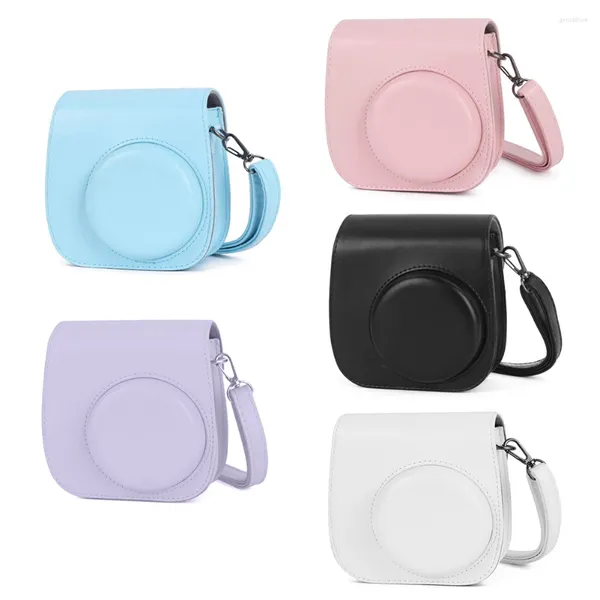 Bolsas de almacenamiento Funda de cuero PU con correa de hombro ajustable para accesorios Instax Mini 11