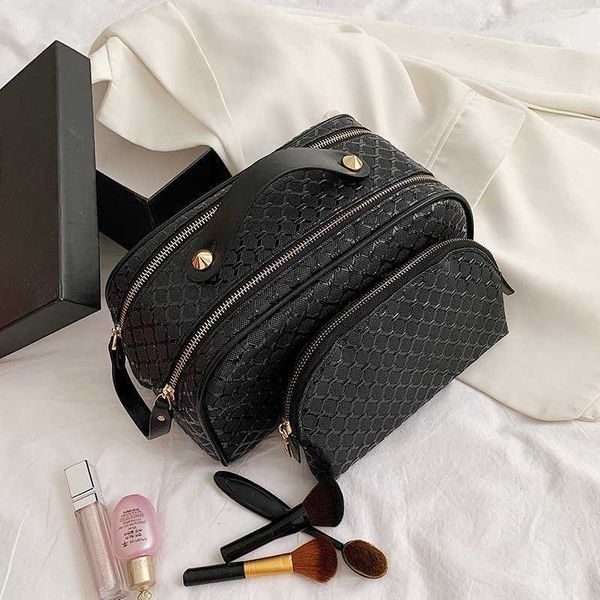 Sacs de rangement Pu Leather Cosmetics Sac Femmes Falan de maquillage Few Cutch Toven Tricoting Purse Lady Zipper Pocket Case Organizer Organizer Sac Sac PCS Sac Set Y2302