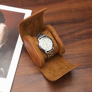 Sacs de rangement Boîte de montre en cuir PU Portable Vintage simple rouleau étui de voyage porte-montre-bracelet cadeau pour anniversaire anniversaire