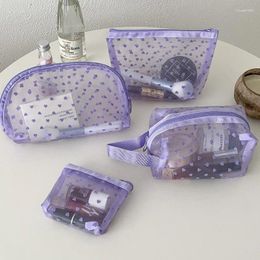 Sacs de rangement Série Violet Coeur Imprimer Transparent Mesh Sac Portable Cosmétique Organisateur Maquillage Pochette Salle De Bains Soins De La Peau Kit De Toilette