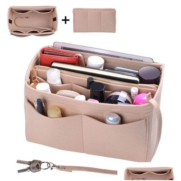 Bolsas de almacenamiento Monedero Organizador Bolsa de fieltro Insertar Shaper con cremallera Ajuste Todo tipo de Tote / Monederos Cosméticos Artículos de tocador Drop Delivery Home Ga Dhgkq