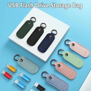 Opbergtassen PVC Leather U Disk Pouch Key Ringhouder USB Flash Drive Bag Pendrive Beschermende Cover Memory Stick Case