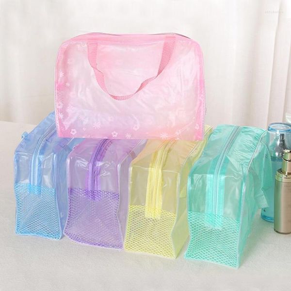 Bolsas de almacenamiento Estuches transparentes de viaje de PVC Bolsa de artículos de tocador Caja de equipaje Toalla Maleta Bolsa Cremallera Organizador de cosméticos