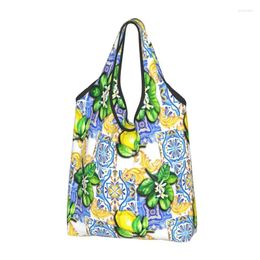 Bolsas de almacenamiento reciclaje de azulejos mediterráneos frutas de verano limones de compras bolsas para mujeres bolsas portátiles de comestibles