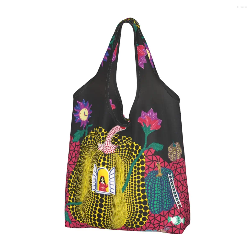 Depolama çantaları geri dönüşüm Yayoi Kusama soyut boyama alışveriş çantası kadınlar portatif bakkal alışverişi