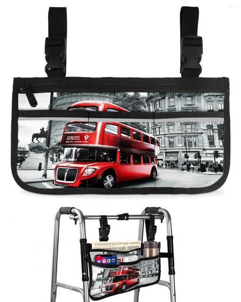 Sacs de rangement Red Bus London Street Street Sac en fauteuil roulant avec poches Pouche de marche à scooter à scooter