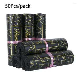 Opbergtassen Rekmeer 50 stks Plastic Logistiek Koerier Black Dank u Design Waterdichte kleding Geschenken Transport Mailing Express Pouch