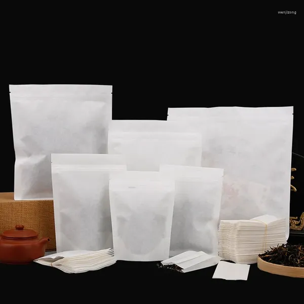 Bolsas de almacenamiento resellables engrosar de pie plano sellado de papel de algodón blanco empaquetado té de granos de café en bolsas a granel