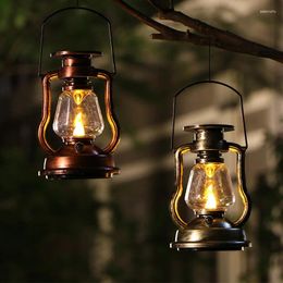 Opbergzakken Retro Solar Hangende Kaarslicht LEDs Olielamp Flikkerende Vlamloze Lantaarn Outdoor Tuin Yard Verlichting-Goud