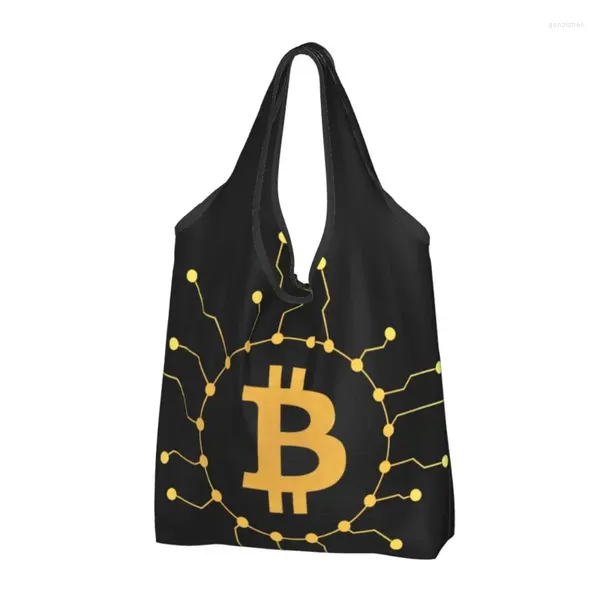 Sacs de rangement réutilisables BTC Logo Sac à provisions Femmes Tote Tote Portable Digital Currency Groceries Shopper