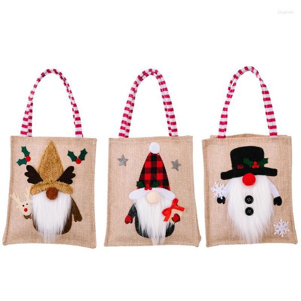 Bolsas de almacenamiento Bolsa de asas de arpillera reutilizable Regalo de regalo de Navidad Fiesta de cumpleaños para niños Bolso Goodie para vacaciones