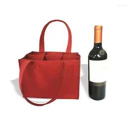 Sacs de rangement réutilisables, sac en feutre, porte-vin, bouteille de bière, fourre-tout de shopping avec 6 bouteilles diviseur lavable gris