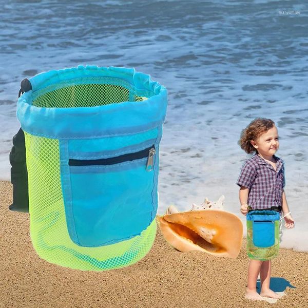 Bolsas de almacenamiento Bolsa de playa plegable reutilizable Verano Portátil Juguetes para la playa al aire libre Colección de conchas Malla para niños Niños Niñas