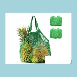 Sacs de rangement réutilisables épicerie plage jouets sac maille boutique fourre-tout sac à main pliable coton naturel ficelle organisateur respectueux de l'environnement Drop Delive Dhoad