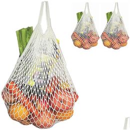 Opbergzakken Herbruikbare Kruidenier Katoenen Mesh String Shop Tote Bag Fruit Groenten Voor Pakket Drop Delivery Home Garden Housekee Organi Oti6T