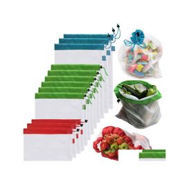 Sacs De Stockage Réutilisable Mesh Produire Premium Lavable Écologique Pour Épicerie Fruits Légumes 20Sets Drop Delivery Home Garden H Dh3Mk