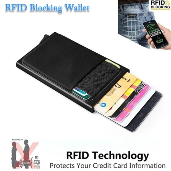 Sacs de rangement RFID Blocking Slim Metal Wallet Coin Purse Card Card Clatnel Eject for Men Aluminium Holder Pocket