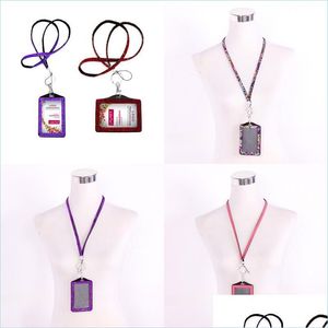 Bolsas de almacenamiento Rhinestone Crystal Card Id Badge Holder con cordón Cuerda Bling Vertical Business Case Oficina Papelaria Suministros 934 B3 Dhsjx