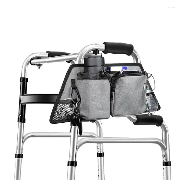 Sacs de rangement Sac de côté rollator Organisateur imperméable Oxford tissu bras repos pochet gris Fixation portable Port pour les clés