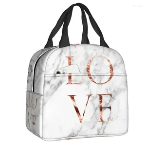 Opbergzakken Rose Gold Marble LOVE Herbruikbare lunchbox Lekvrij Moderne abstracte koeler Thermische voedsel geïsoleerde tas Schoolstudent