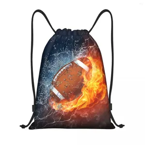 Sacs de rangement Rugby American Football in Fire and Water SwewString Men Women Portable Gym Sports Sackpack Training Backpacks