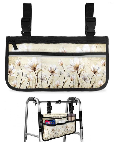 Sacs de rangement rustique Vintage tulipes fleurs sac de fauteuil roulant avec poches accoudoir côté scooter électrique pochette de cadre de marche