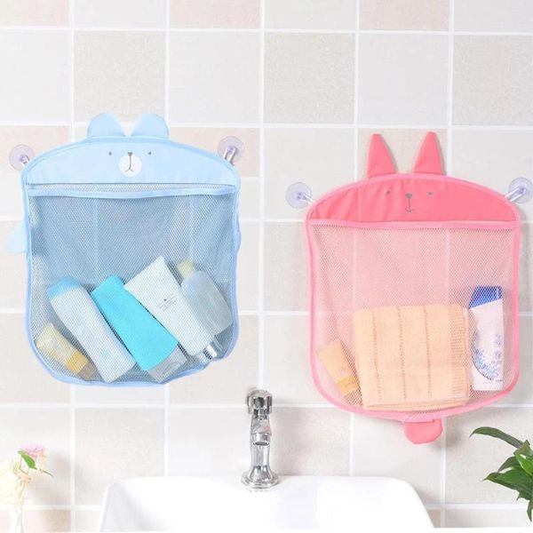 Sacs de rangement Sadsa2 PCS Organisateur de jouets Nylon Deux couleurs Sac de maille Net pour jouets de baignoire Dessin animé Tissu imperméable suspendu Salle de bain Ba