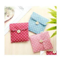 Sacs de rangement Sac de serviette hygiénique Dot Coton Lin Pad Pochette Tante Serviette Bouton Ouvert Emballage Porte-monnaie Bijoux Drop Livraison Accueil G Dhorc