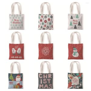 Sacs de rangement père noël femmes toile sac à bandoulière joyeux noël Shopping Eco arbre Shopper sac à main fourre-tout pour les filles