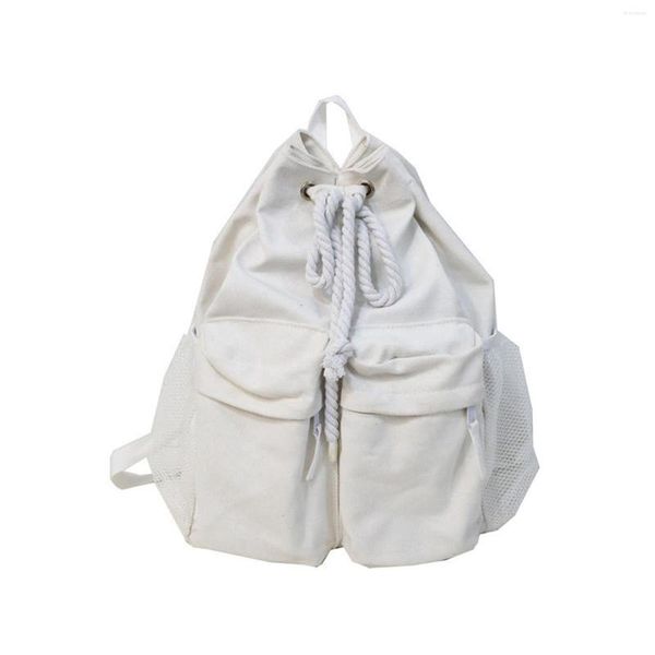 Sacs de rangement Sac à dos scolaire Toile Coton Cordon de serrage Sacs à dos vintage Sacs à dos lavables pour femmes hommes voyageant noir blanc