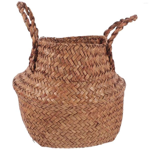 Sacs de rangement Panier de fleurs tissés aux herbiers Seagrass Paniers à linge pliables Vase artisanale Round Tressé d'algues poubelle Small jouet