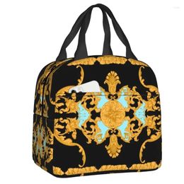 Sacs de rangement Modèle sans couture avec sac isolé thermique baroque doré européen floral portable fourre-tout multifonction boîte alimentaire