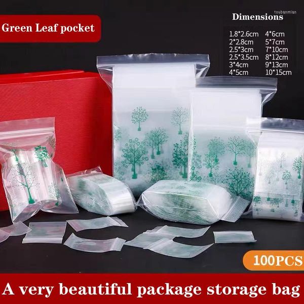 Bolsas de almacenamiento Bolsa autosellante Empaque Sello de hueso Verde Árbol pequeño Subempaque Plástico