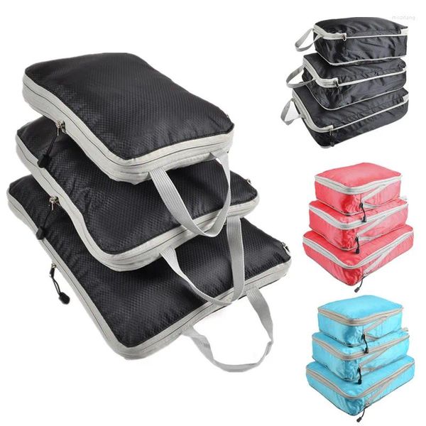 Sacs de rangement Ensemble / 3pcs Cubes de sac de rangement de voyage compressibles compressibles portables avec organisateur de bagages à main avec étanche pliable étanche